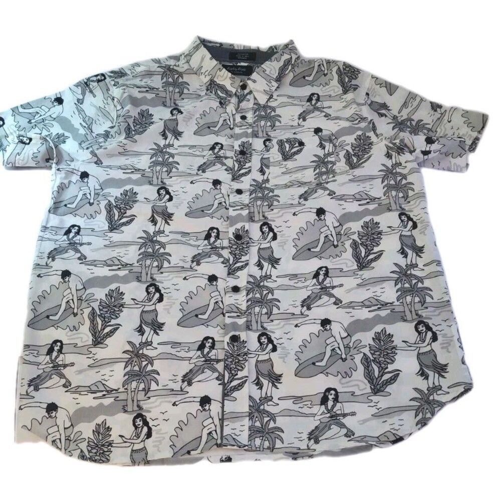 Men's XL Hawaiian Palm Trees Beach Surf Hula Summer Short Sleeve Shirt - Picture 3 of 8